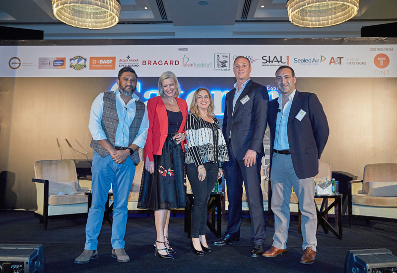 Sanjay Murthy, Emma Banks, Fay Economides, Jamal O. Wick, and Namir Hourani took part in a panel discussion on F&B game changers. Sanjay Murthy, Emma Banks, Fay Economides, Jamal O. Wick, and Namir Hourani took part in a panel discussion on F&B game changers.