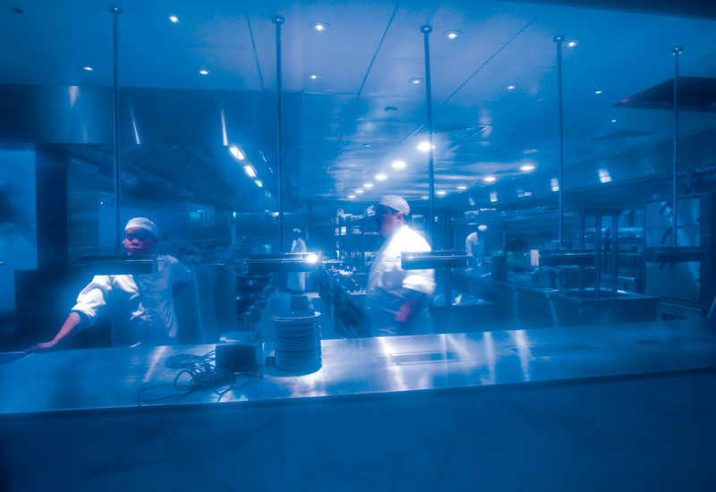 THEATRE: The integral blue glass creates sophisticated restaurant theatre. THEATRE: The integral blue glass creates sophisticated restaurant theatre.