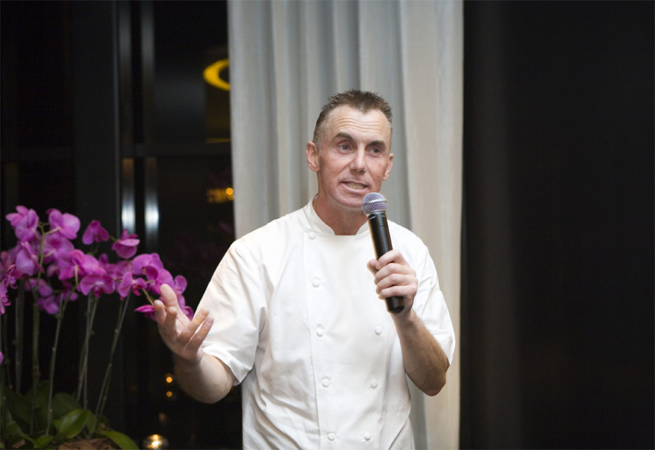 Gary Rhodes addresses his first guests at Rhodes Twenty10. Gary Rhodes addresses his first guests at Rhodes Twenty10.