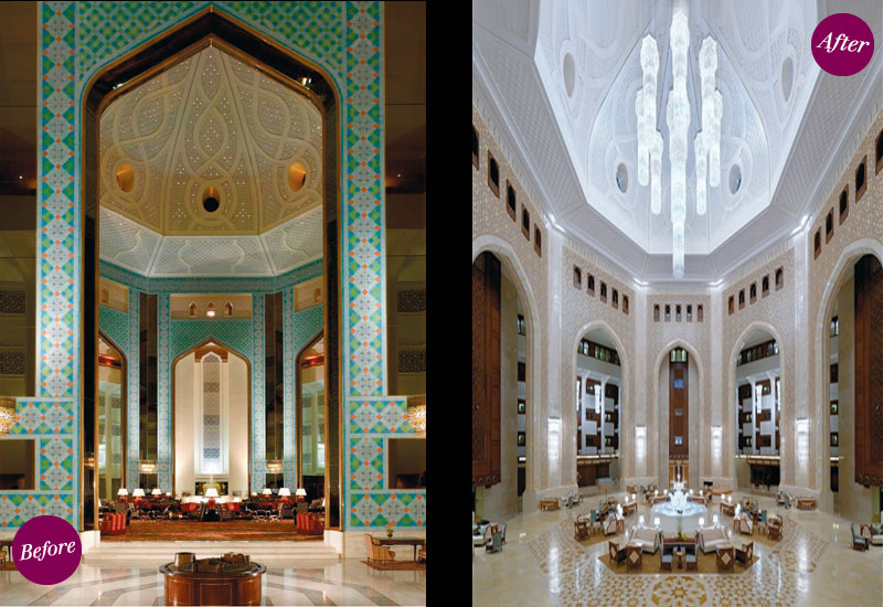 Al Bustan Palace InterContinental Muscat Heitz, Parsons and Sadek. After: The hotel lobby at Al Bustan Palace InterContinental Muscat. Al Bustan Palace InterContinental Muscat Heitz, Parsons and Sadek. After: The hotel lobby at Al Bustan Palace InterContinental Muscat.
