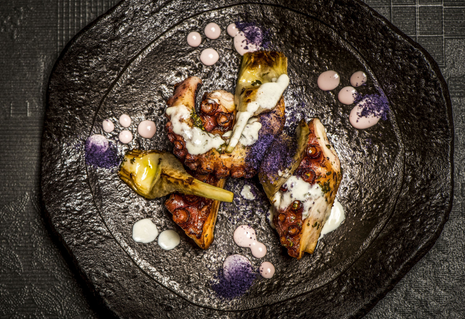 Slow cooked roasted octopus, artichoke and cacio e pepe sauce at Roberto's. Slow cooked roasted octopus, artichoke and cacio e pepe sauce at Roberto's.