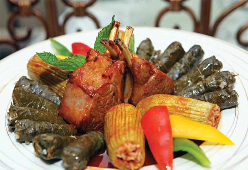 Lamb Chop with stuffed marrow and vine leaves Lamb Chop with stuffed marrow and vine leaves